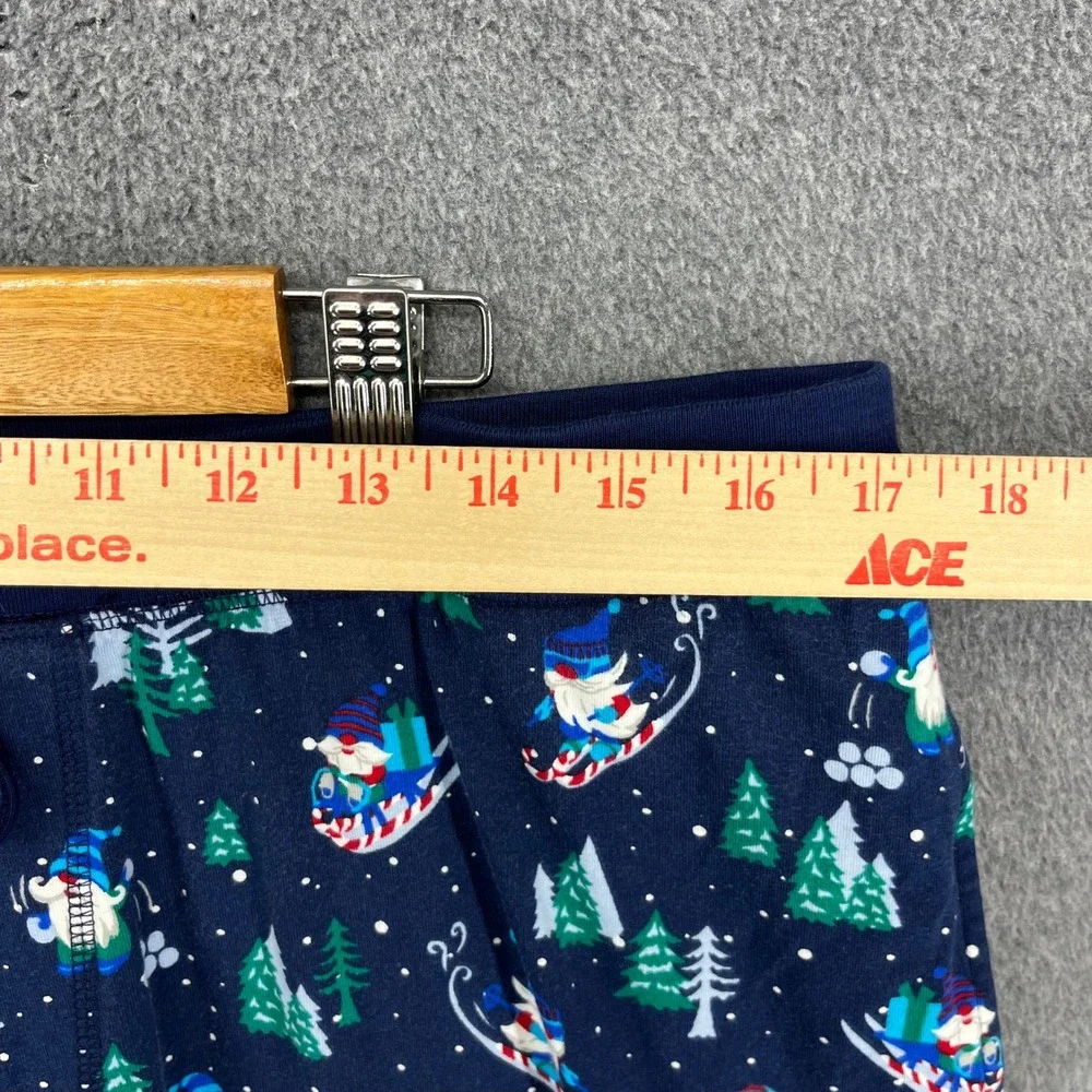 Lands End Gnome Skiing Christmas‎ Pajama Pants Joggers Navy Blue Size L 36 38